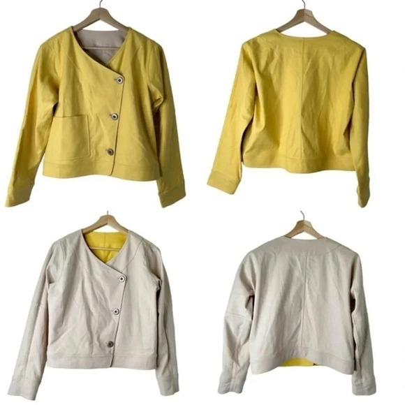 W by Worth Yellow & Beige Reversible Jacket Women’s Size L Large - Picture 1 of 9